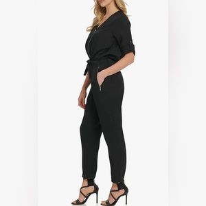 NWT DKNY Oversized Foundation Long Sleeve Full Length Lightweight Jumpsuit Black
